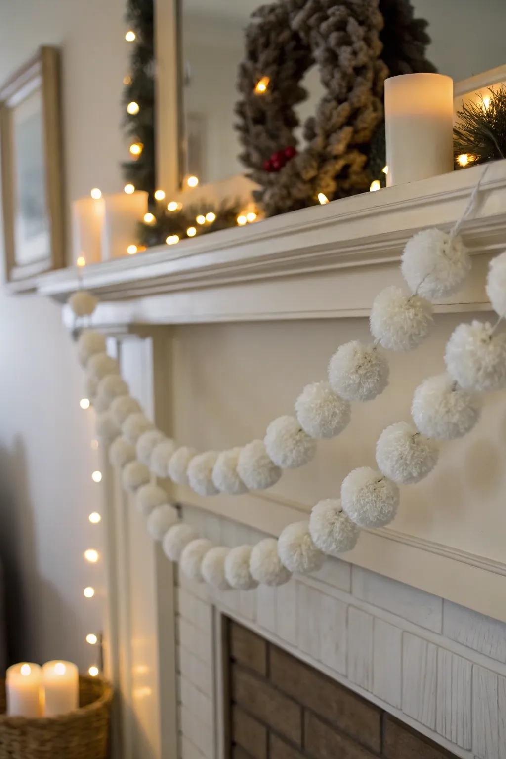 A playful snowball pom pom garland enhancing the decor.