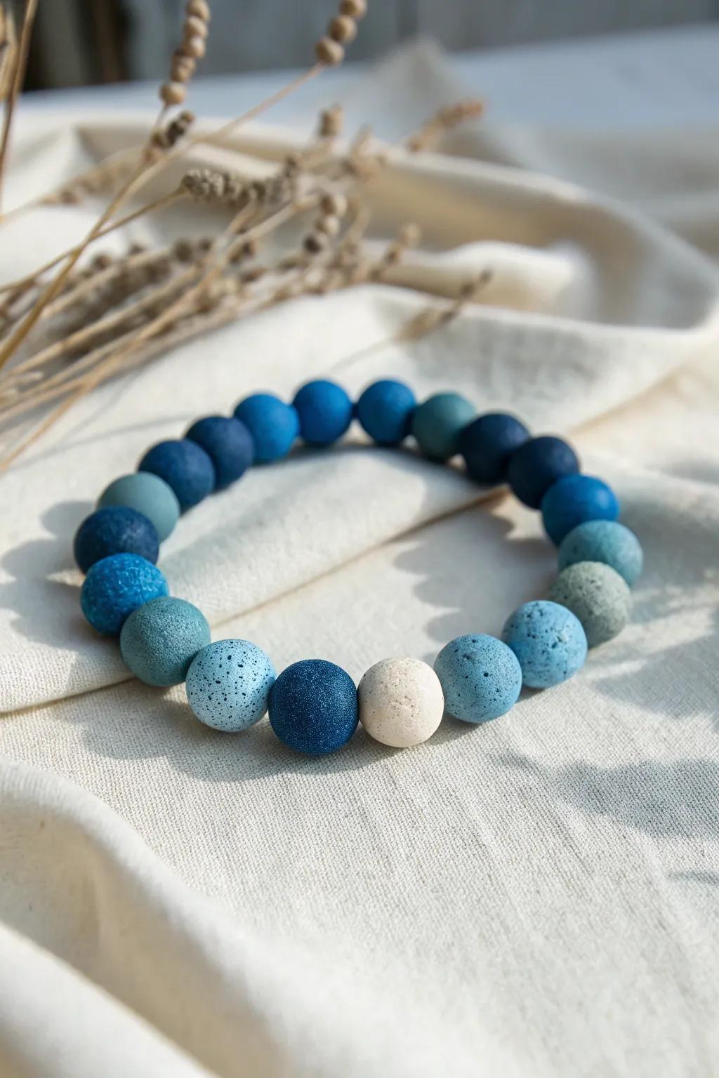 Embrace the blues with this handcrafted clay bead bracelet, a minimalist masterpiece for any outfit.
