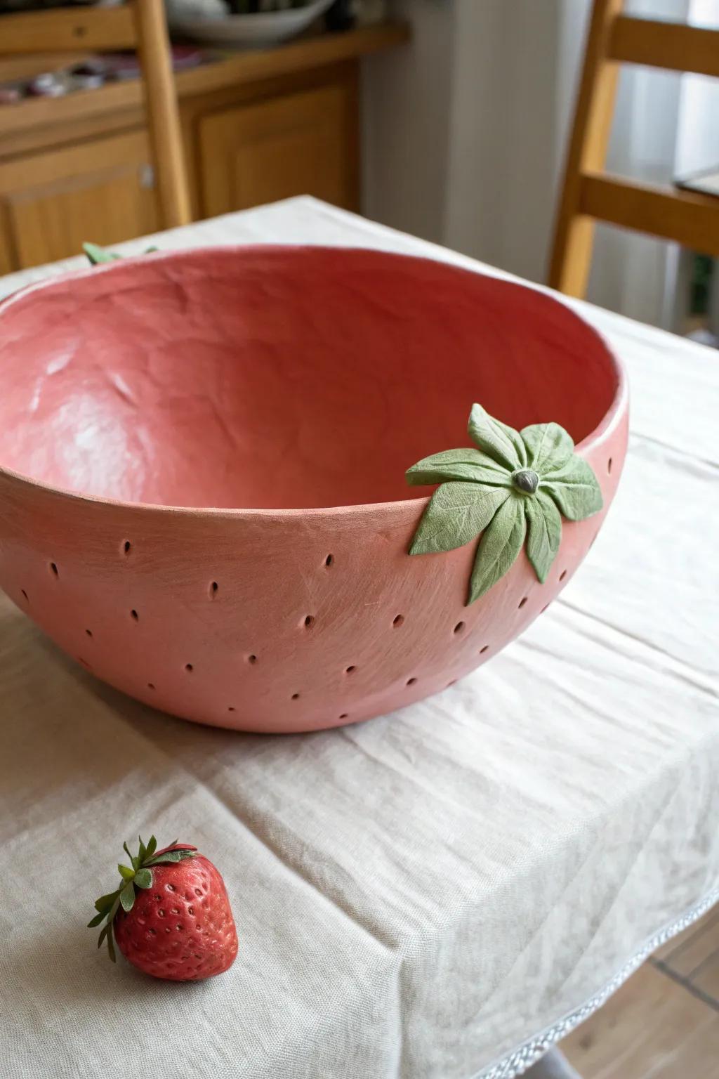 Add a sweet touch to your kitchen with this playful strawberry-inspired clay bowl.