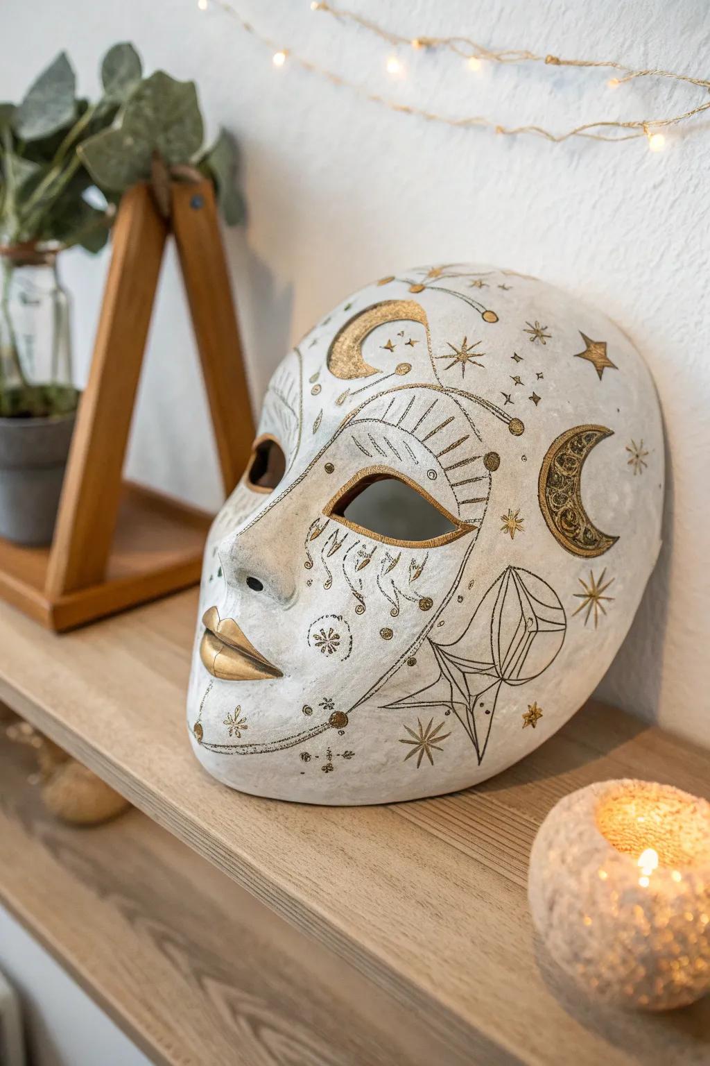 Embrace the mystic aura of the stars with our celestial clay mask, a perfect blend of minimalist elegance and cosmic wonder.