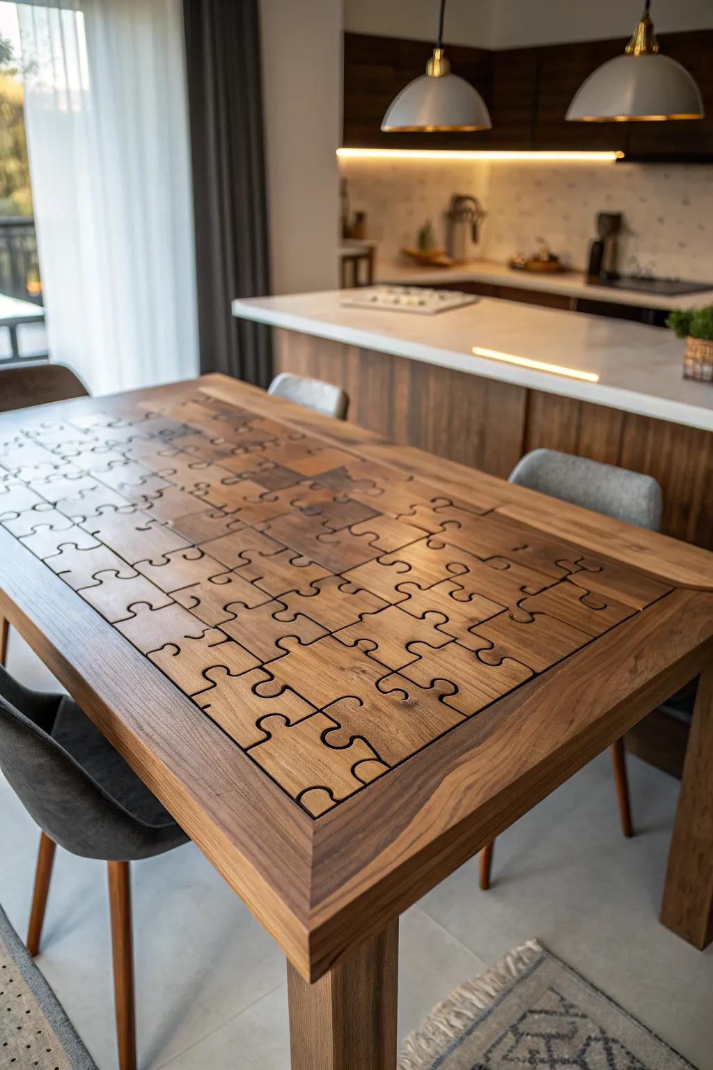 Elevate your dining experience with this exquisitely crafted puzzle-piece CNC table—where innovation meets craftsmanship.