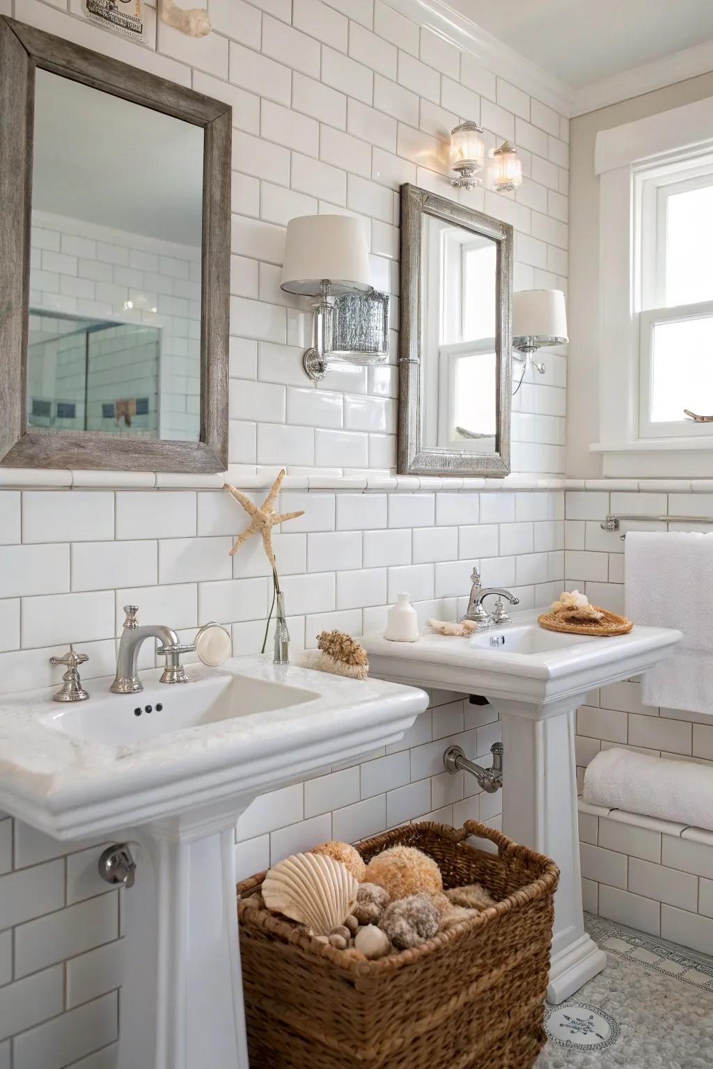 White tiles offer a clean, versatile backdrop.