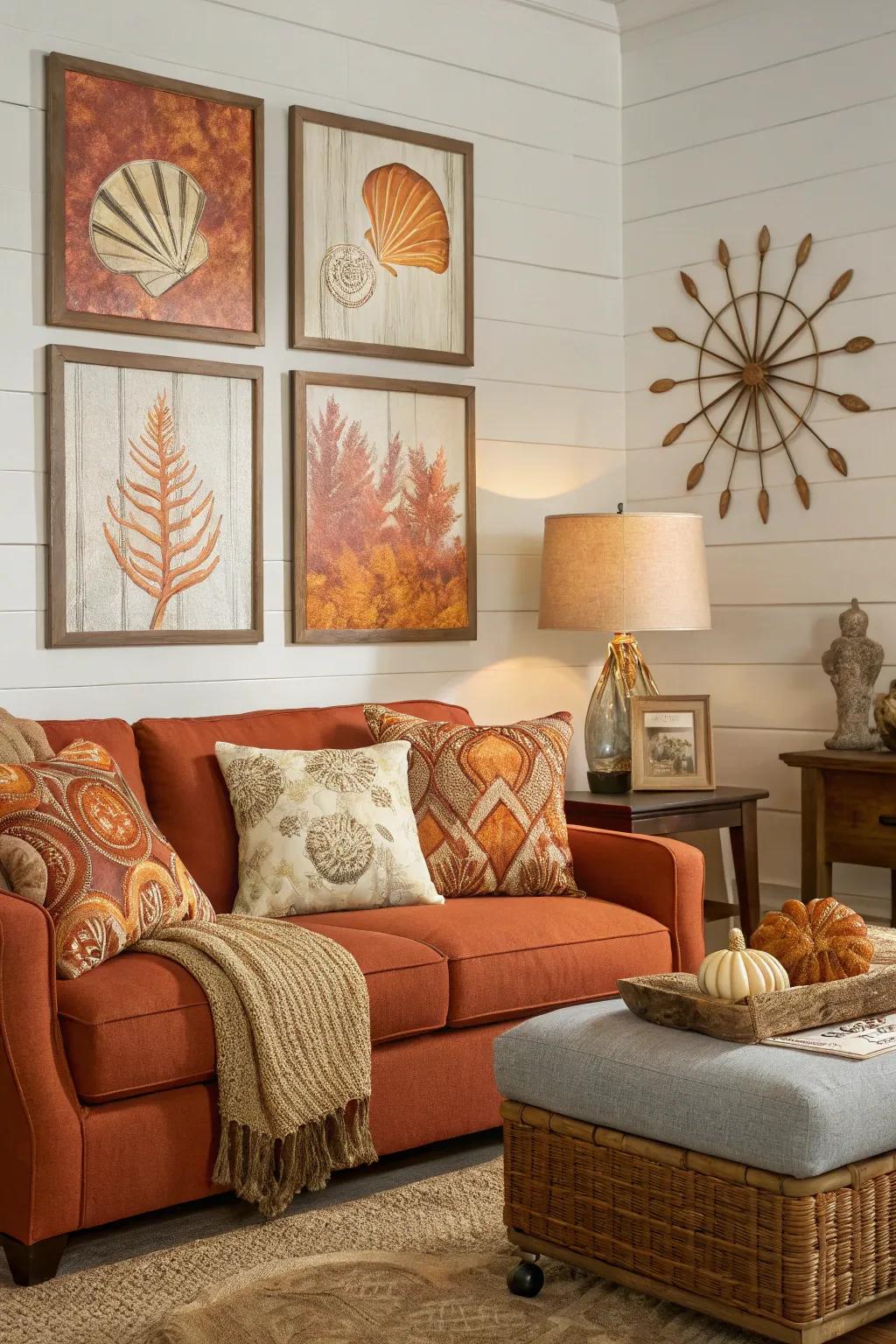 Artwork capturing coastal landscapes in autumn.