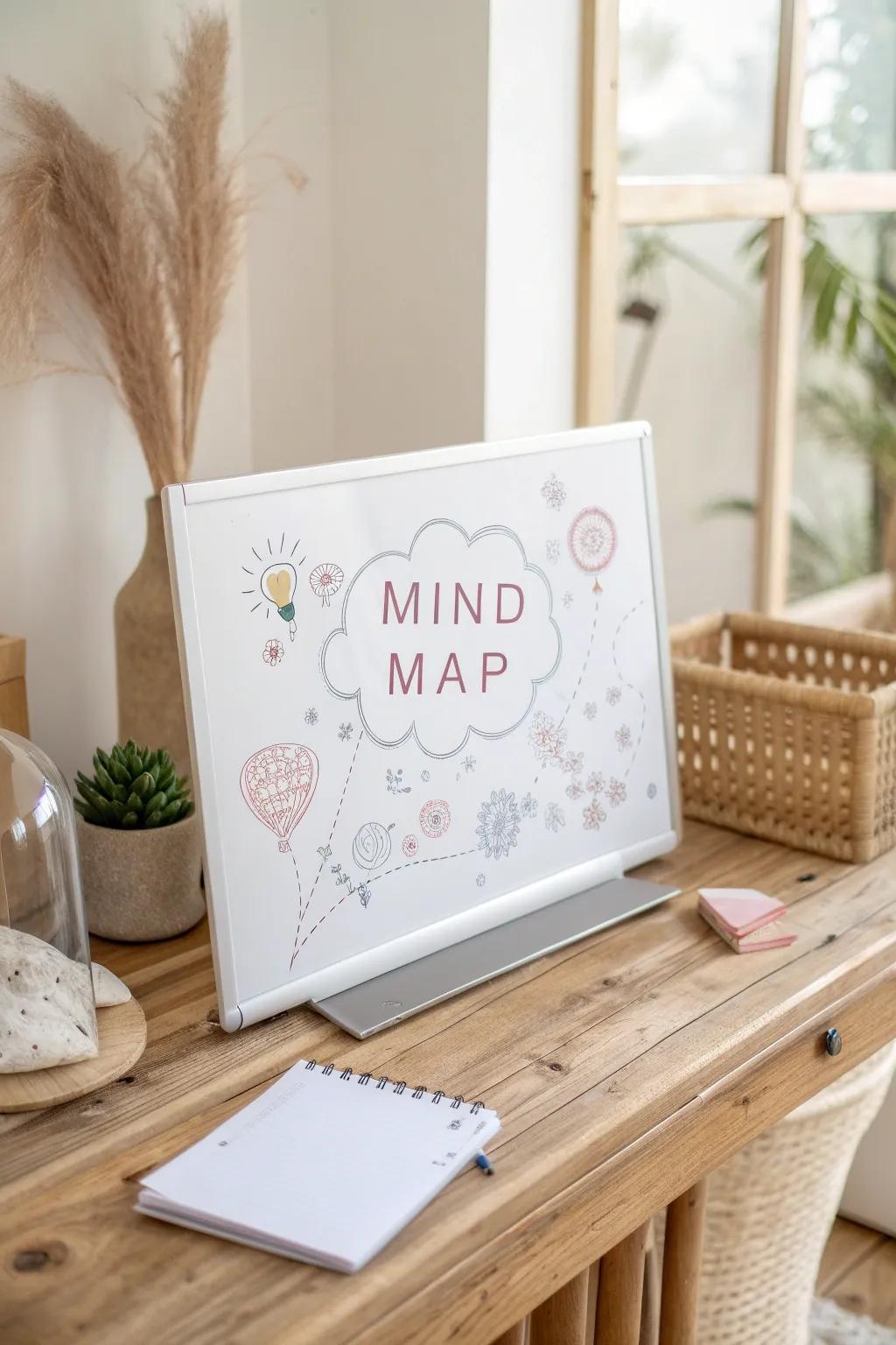 Unlock your creativity with a mind map on a minimalist whiteboard. Organize with style!
