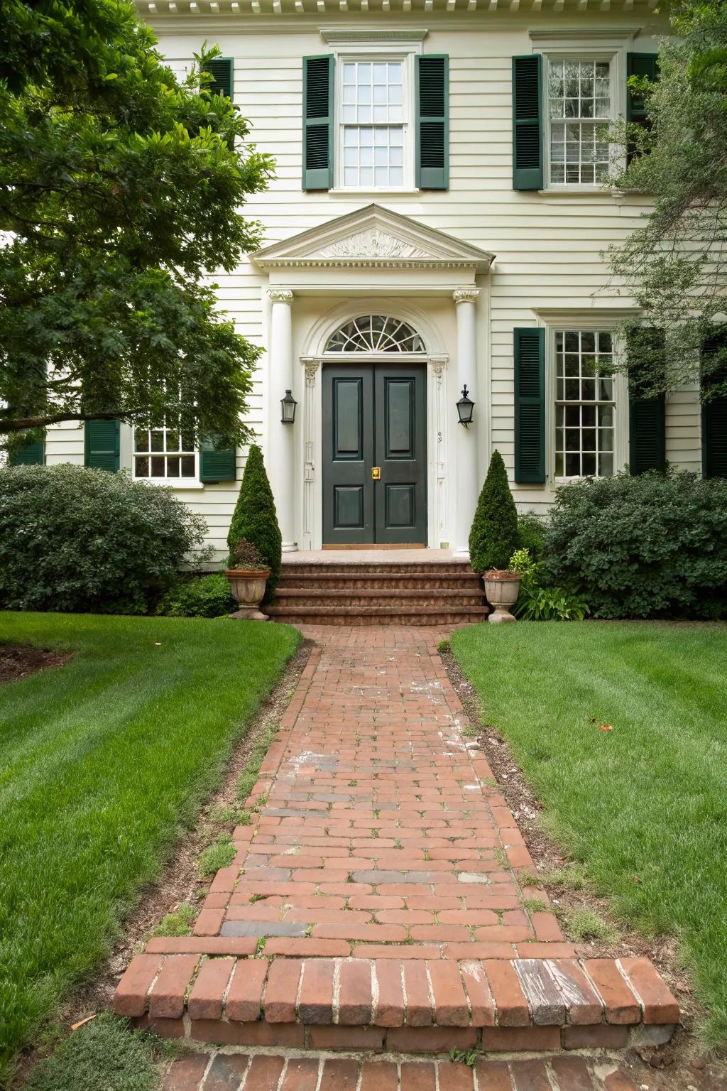 Brick walkways add classic charm and guide guests to the colonial entrance.