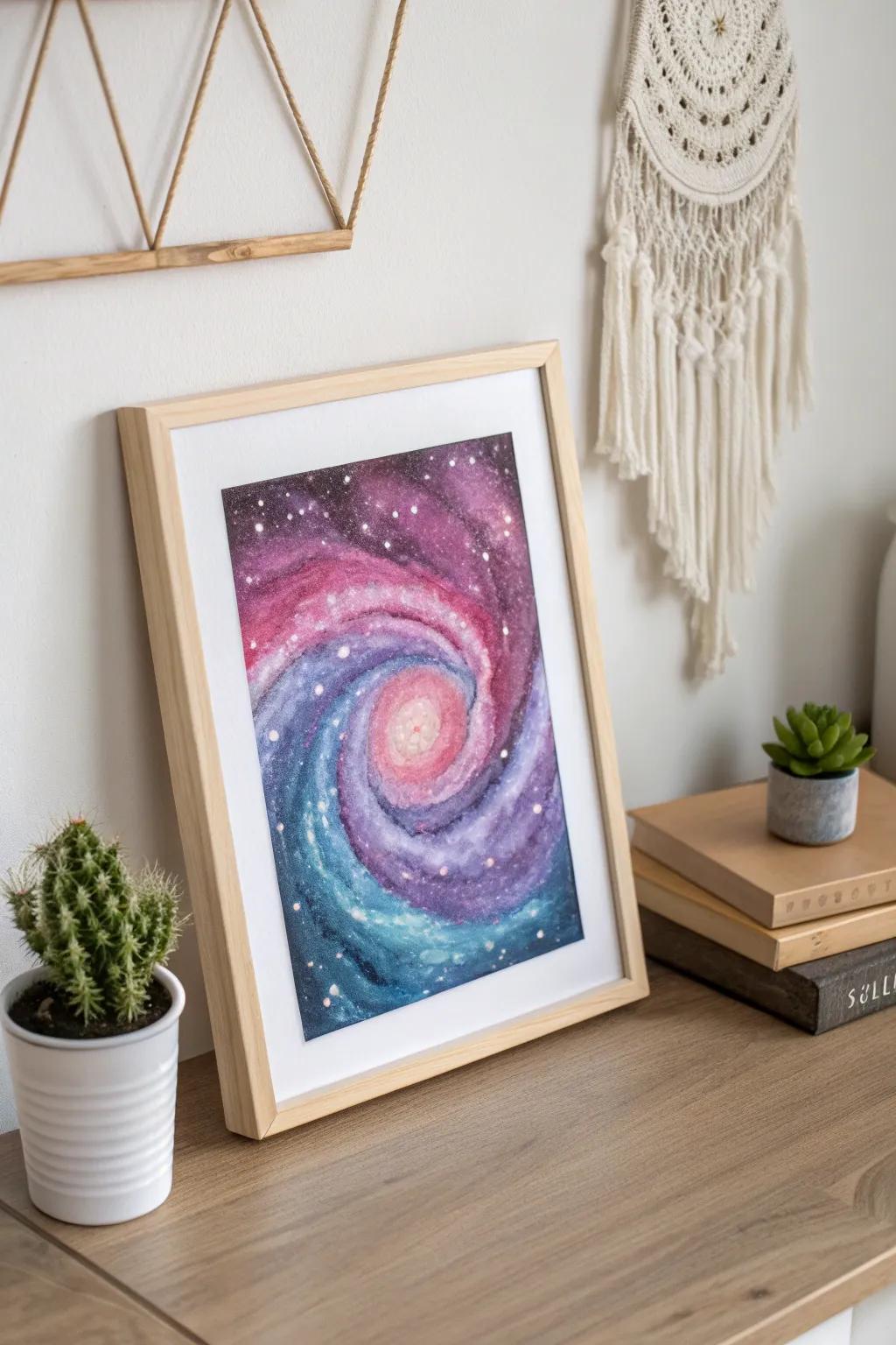 Dive into the cosmos with this enchanting galaxy watercolor, where art meets the universe.