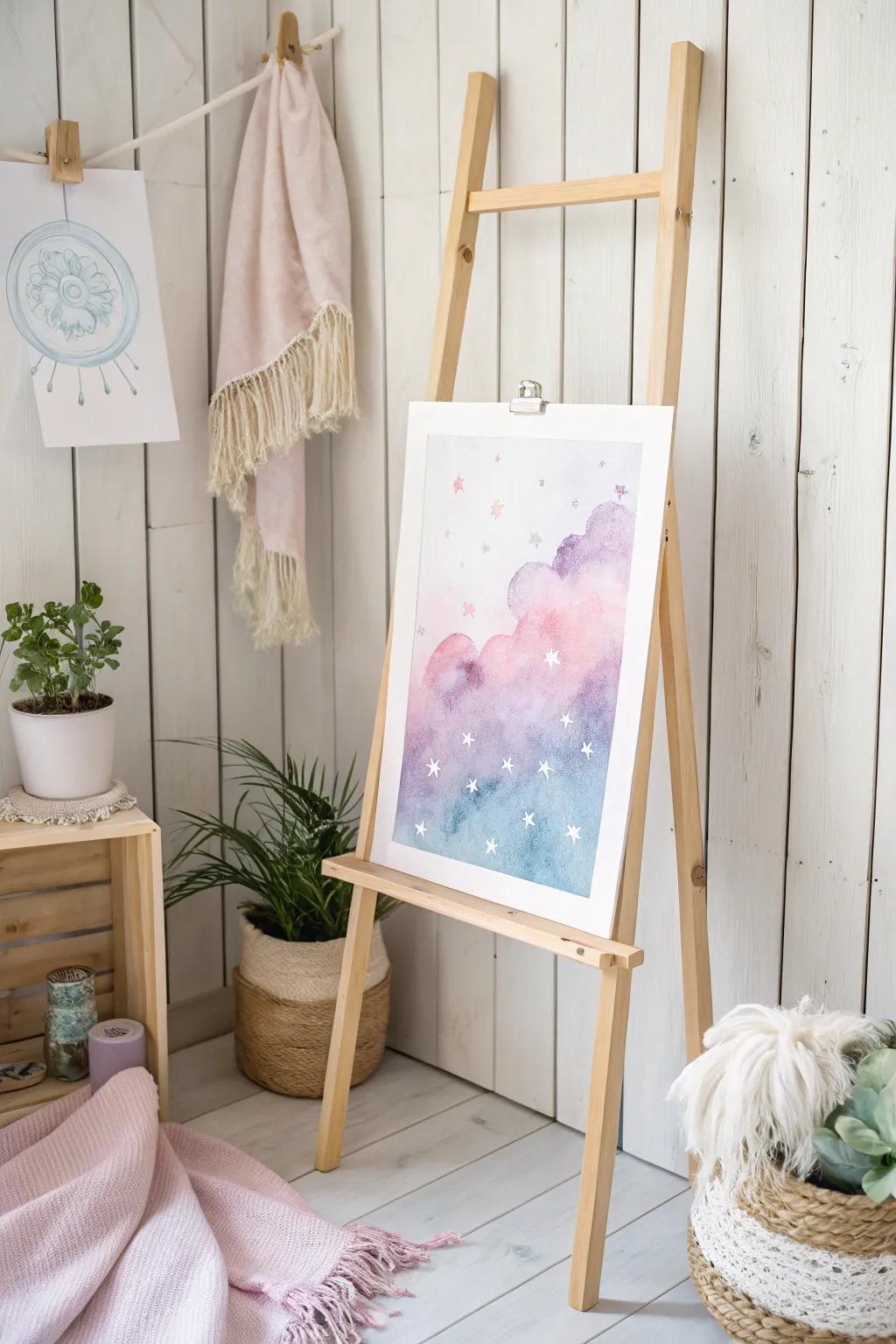 Infuse your space with dreamy watercolor vibes for a touch of artistic elegance.