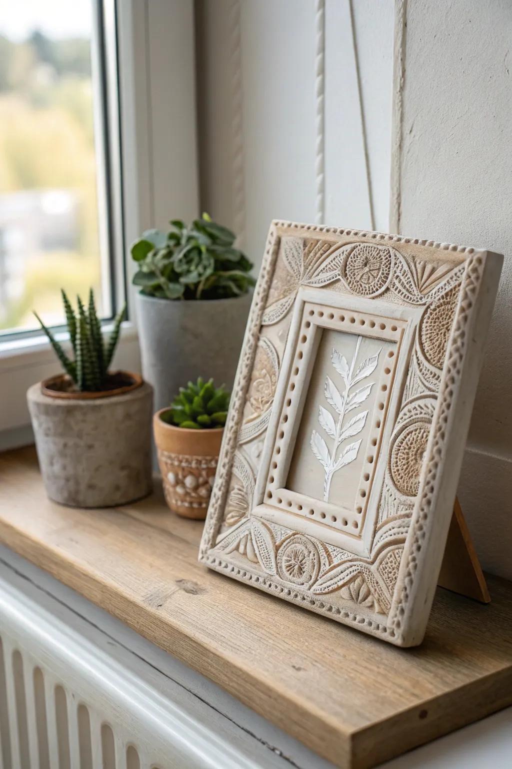 Capture your memories with a touch of boho elegance in a handcrafted clay frame.
