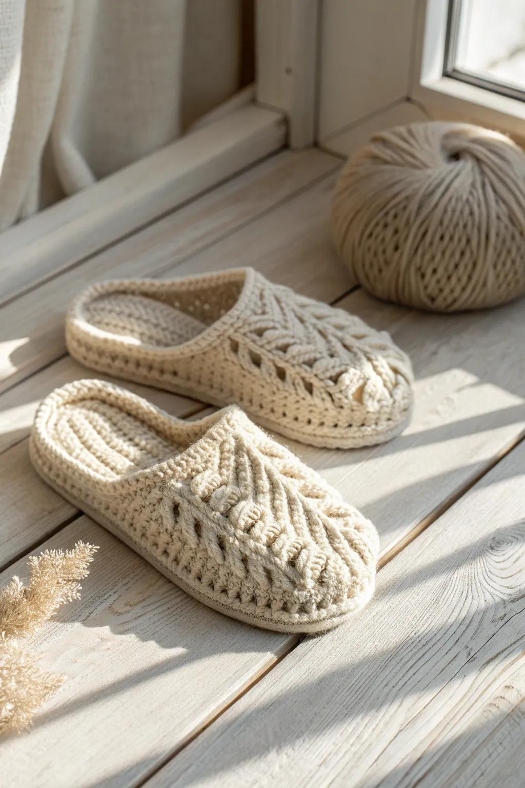 Step into cozy elegance with handcrafted knitted slippers, where warmth meets style.