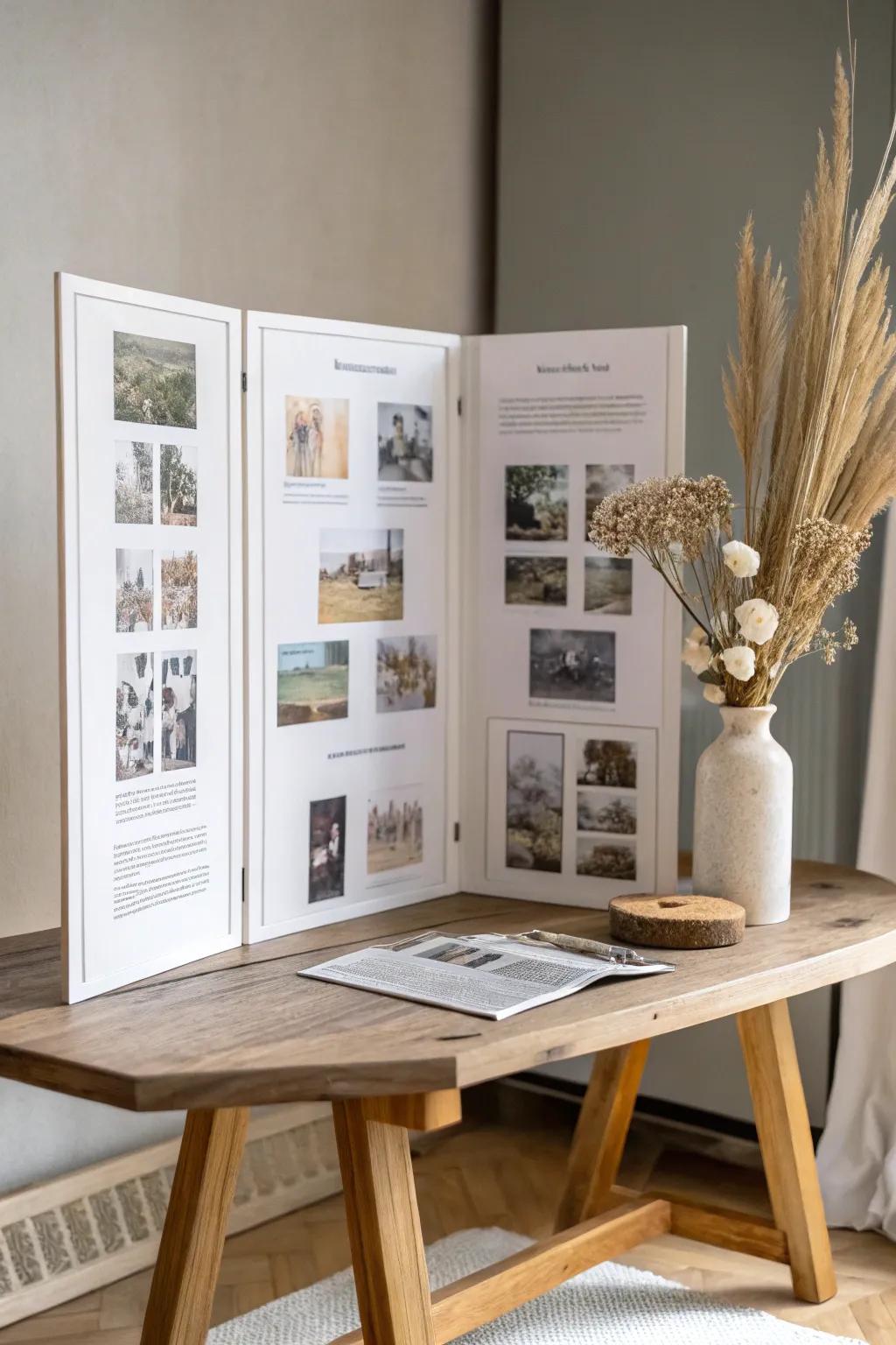 Journey back in time with minimalist elegance: A tri-fold masterpiece honoring history.