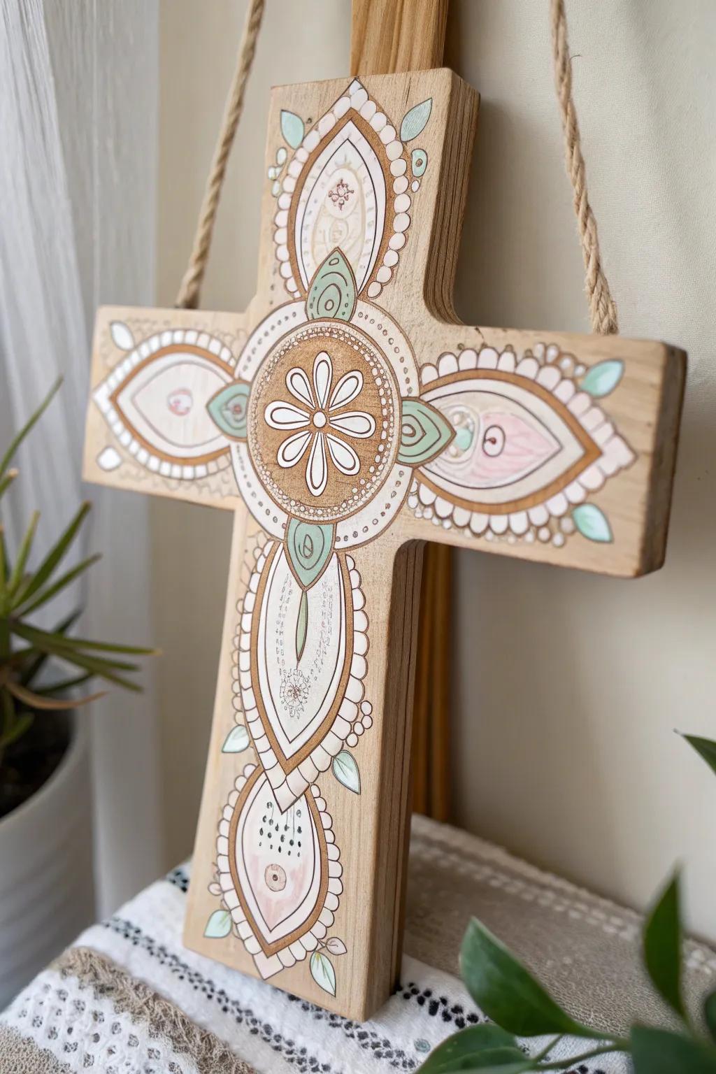 Transform your space with a handcrafted mandala cross door hanger, where simplicity meets artistry.