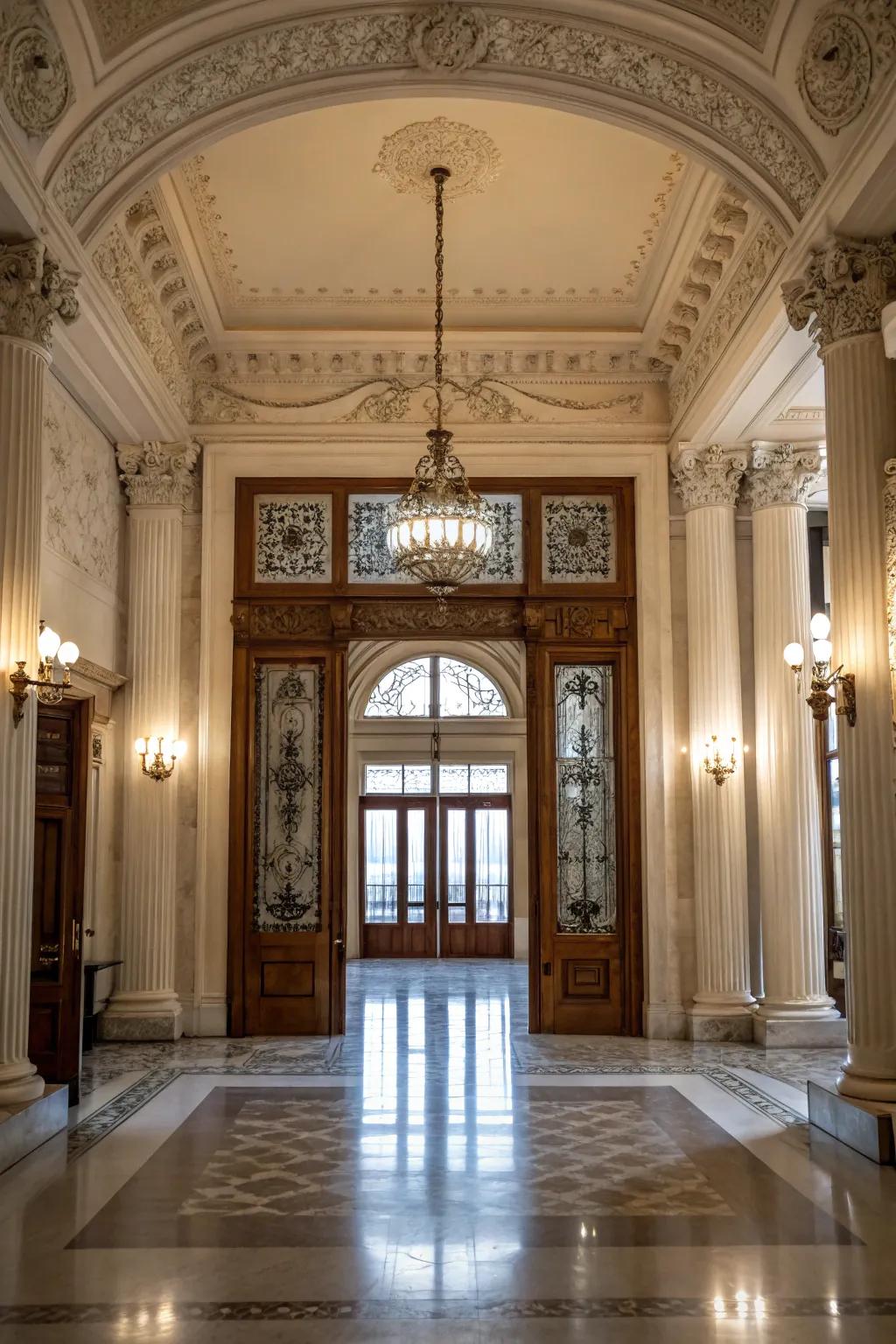 A stunning entryway with high ceilings and elegant design.