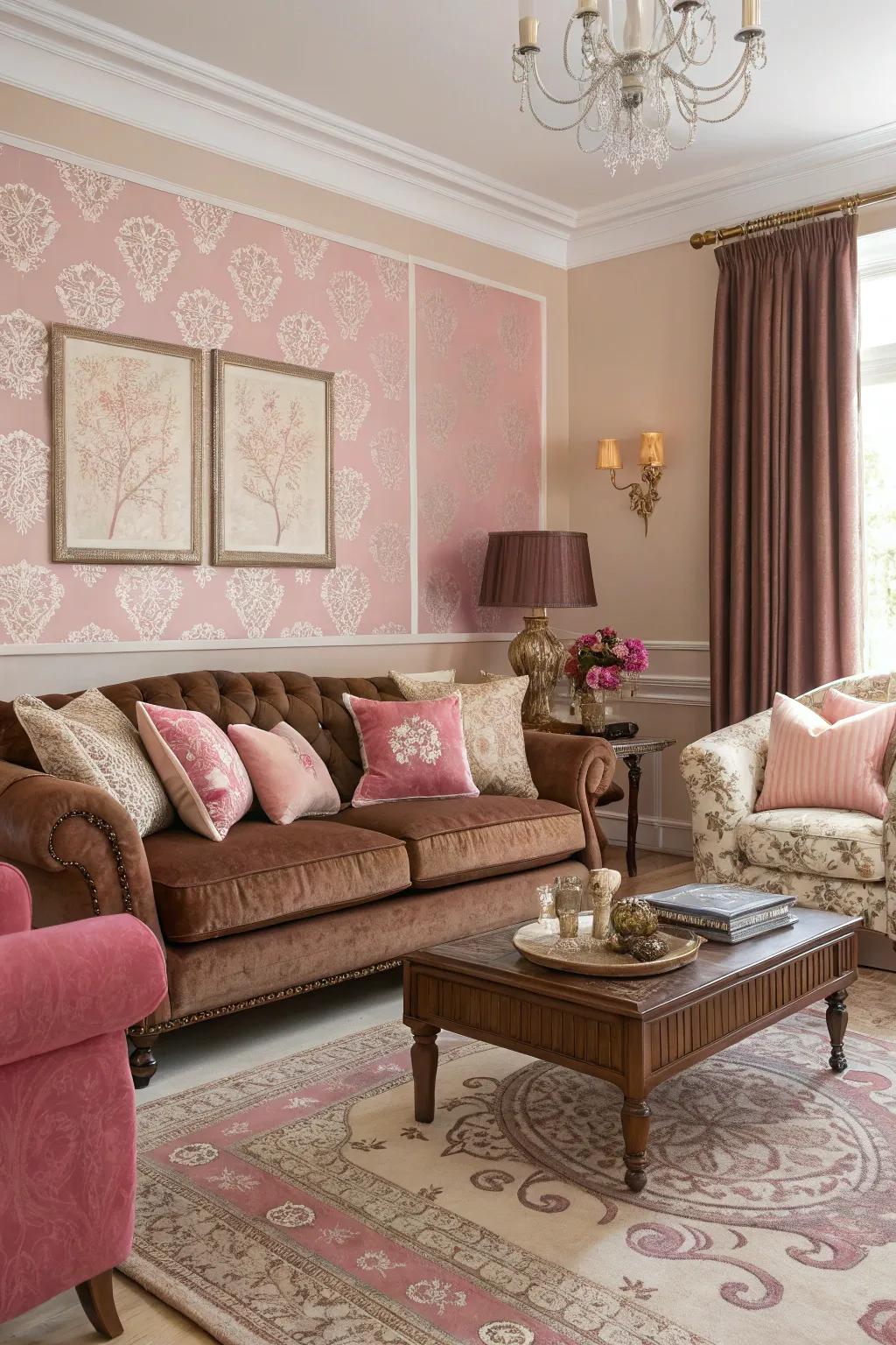 Dynamic contrast with different shades of pink and brown.