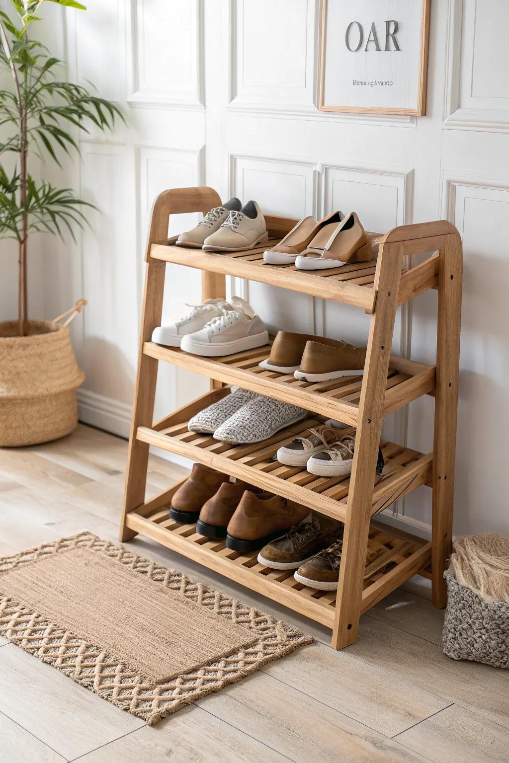 Elevate your wardrobe with dedicated shoe storage that combines simplicity and style.