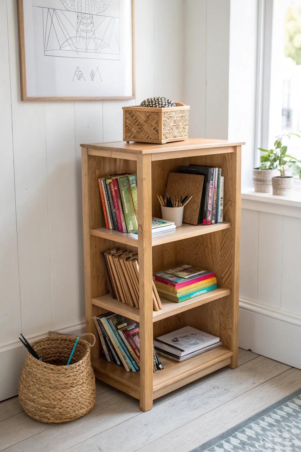 Transform unused corners with elegant storage solutions.