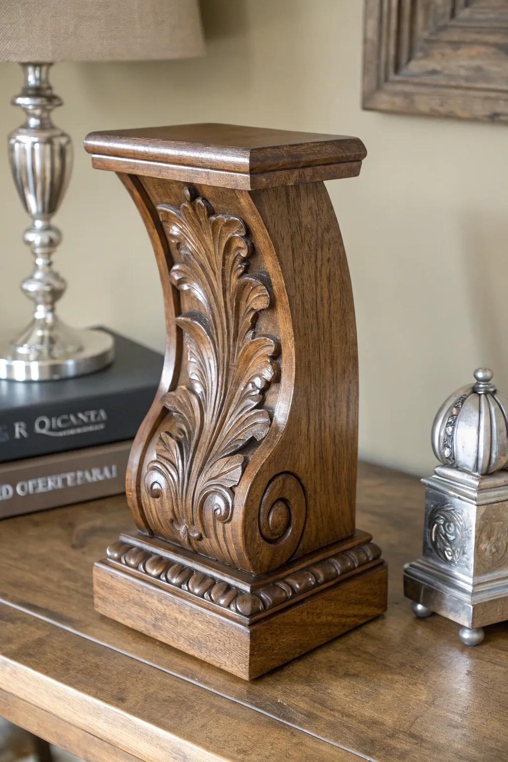 Elevate your art with exquisite craftsmanship: a stunning corbel transforms this sculpture into a masterpiece display.