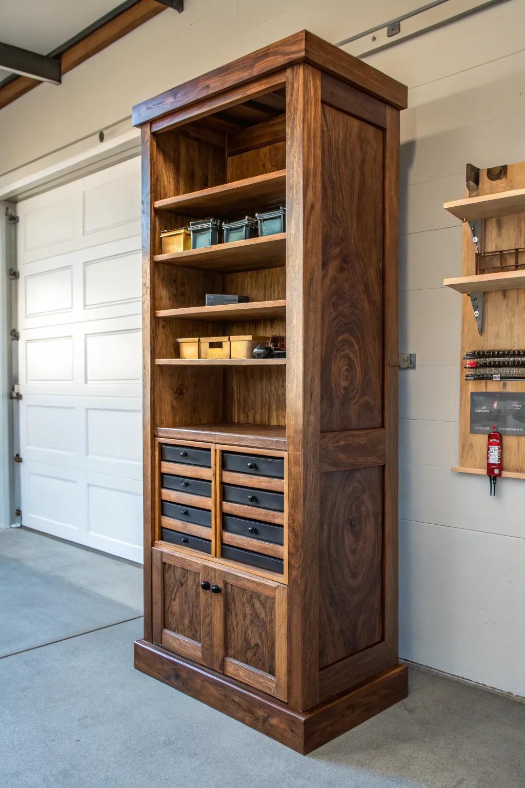 Maximize your garage space with expertly crafted corner shelves—where form meets function.