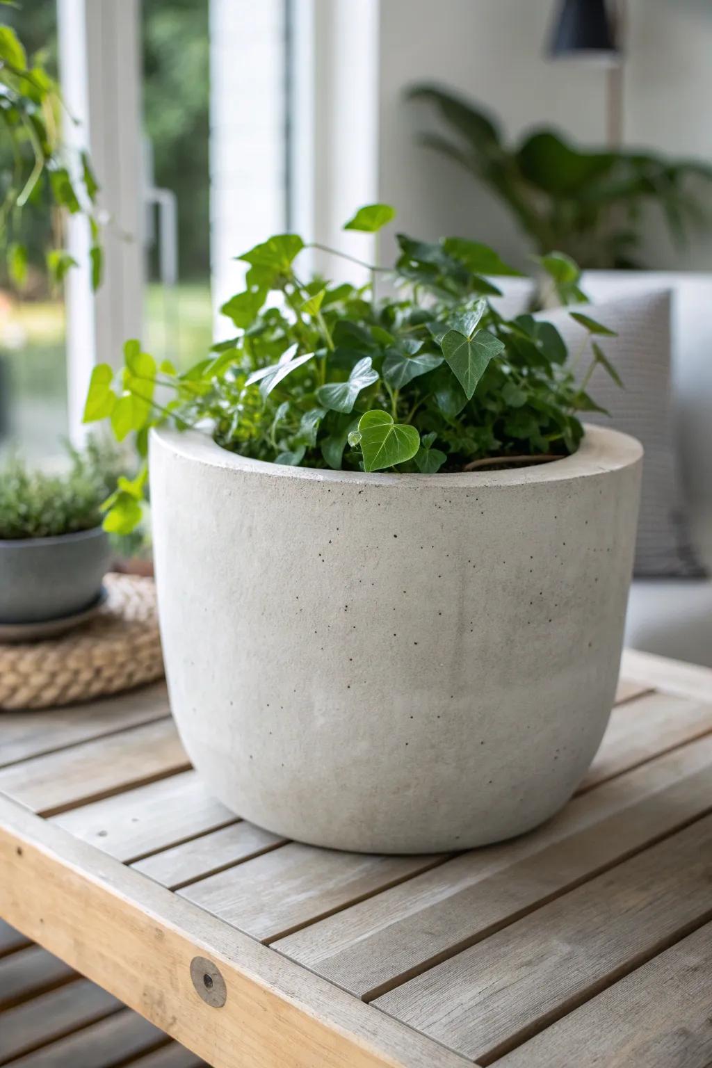 Elevate your garden with the modern charm of DIY concrete planters. 🌿✨ #ScandiBohoStyle #GardenCraft