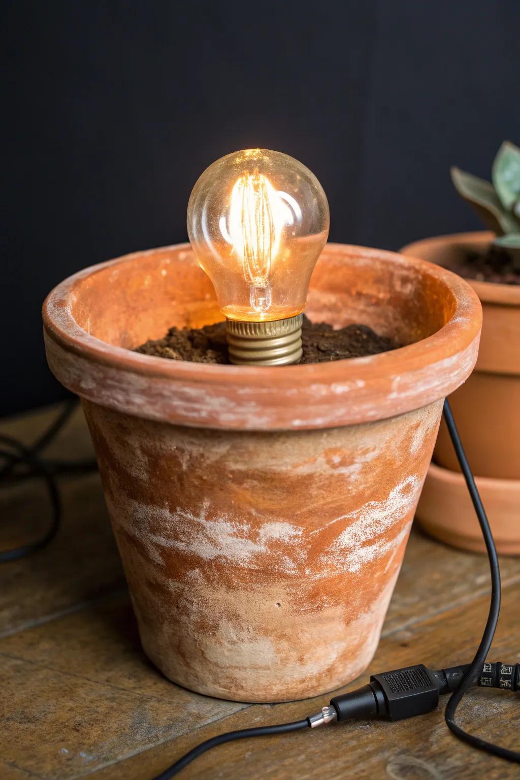 Illuminate your space with the rustic charm of a DIY terracotta pot lamp.