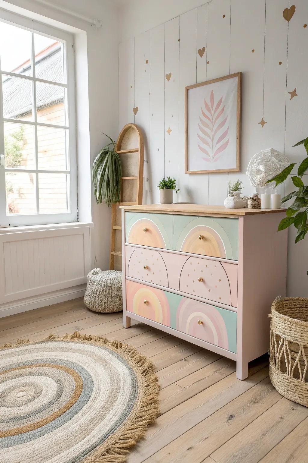 Brighten your space with a touch of rainbow whimsy! 🌈✨ #MinimalistBoho #DIYFurniture