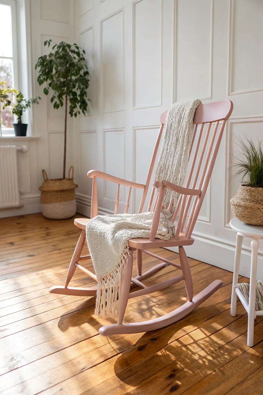 Embrace the shine: Transform your space with a high-gloss rocking chair masterpiece.