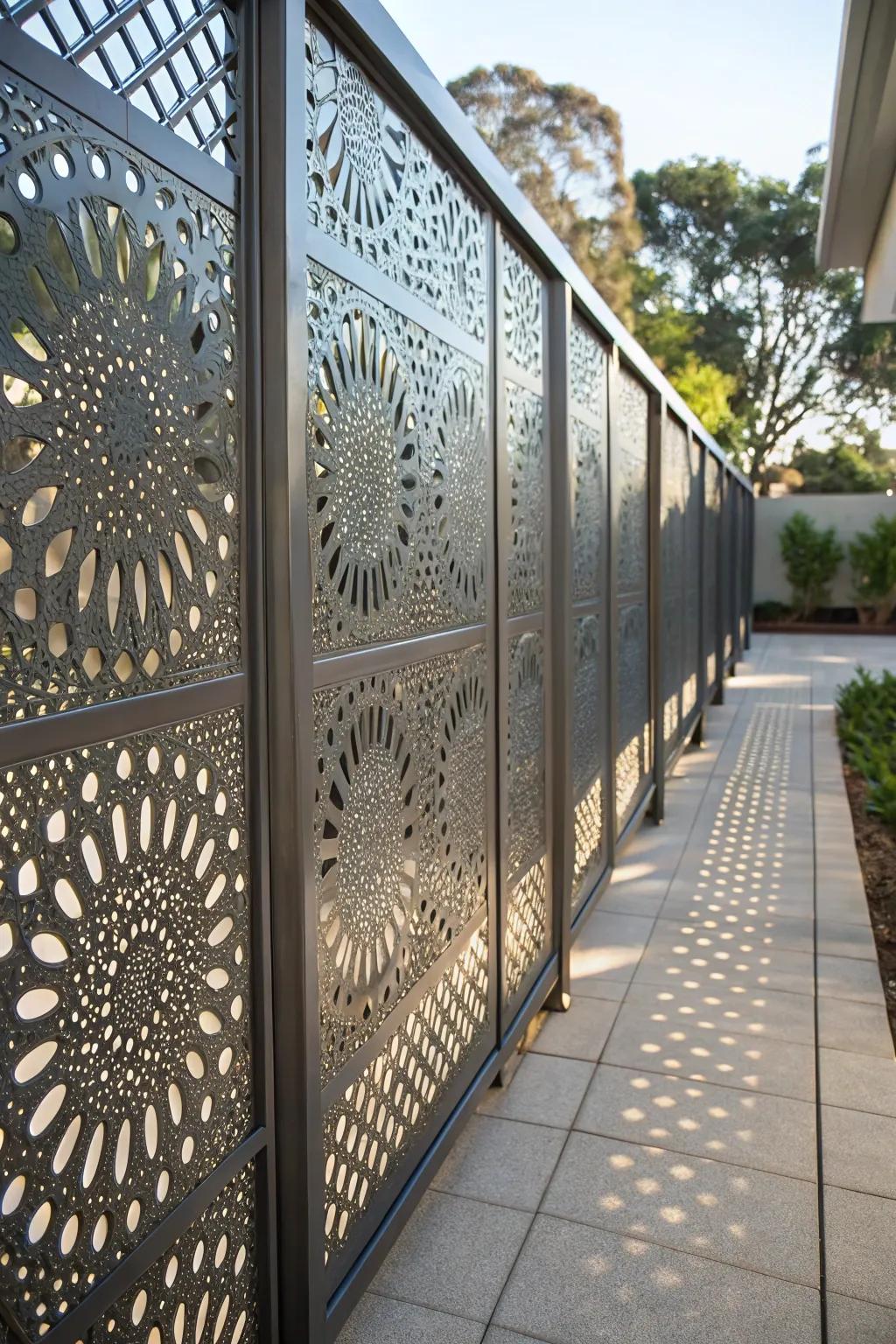 Elevate your outdoor space with a modern perforated metal fence that blends privacy with artistic flair.