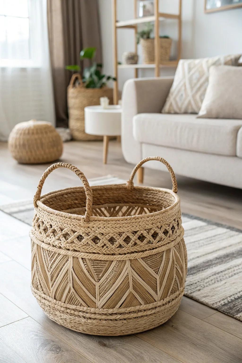 Transform your space with the natural elegance of woven baskets for stylish recycling.
