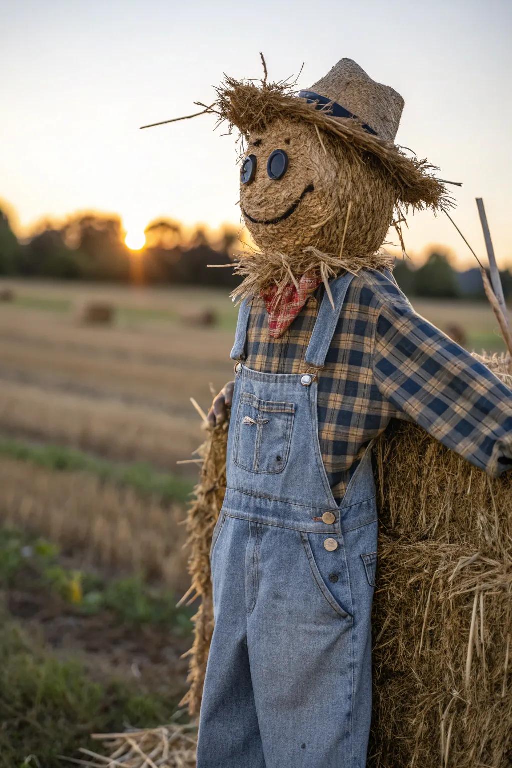 Craft your own eco-friendly guardian with rustic charm—meet the straw bale scarecrow.