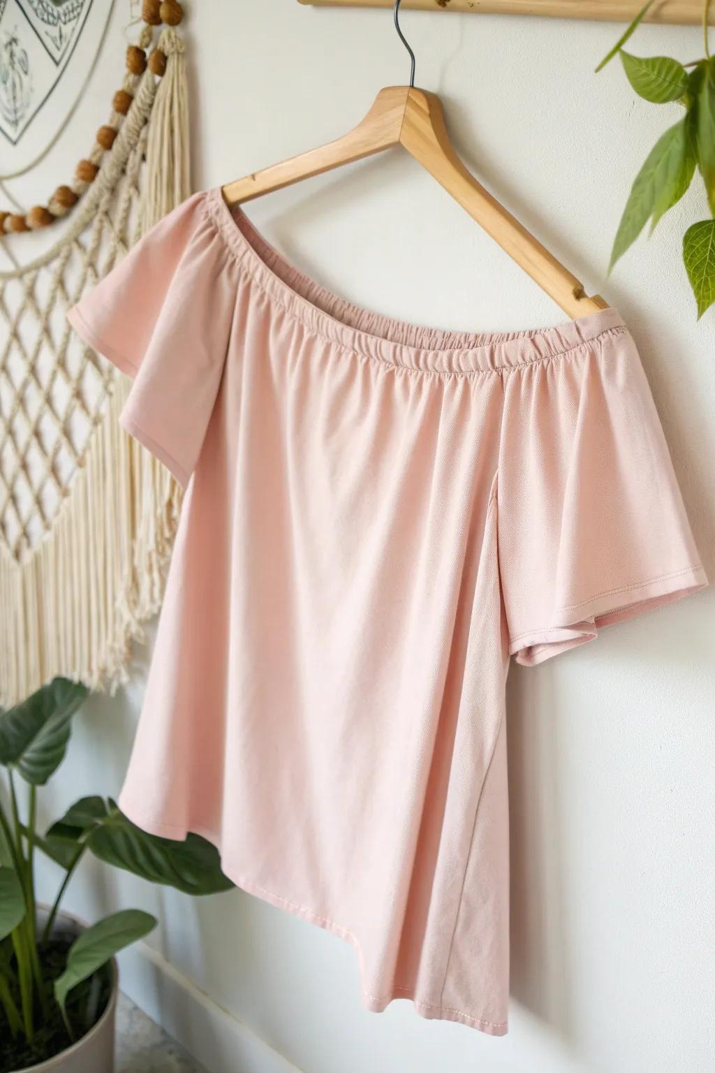 Embrace effortless style with a DIY off-the-shoulder tee. Perfect for a relaxed, chic look.