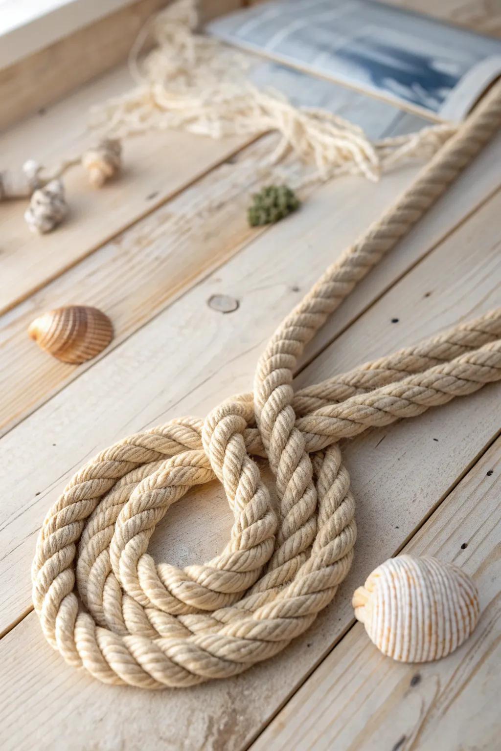 Embrace the seafaring vibe with elegant nautical rope decor, blending simplicity and natural beauty.