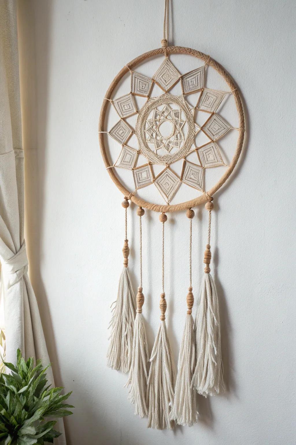 Embrace modern artistry with geometric dream catcher designs - a chic blend of simplicity and craftsmanship.