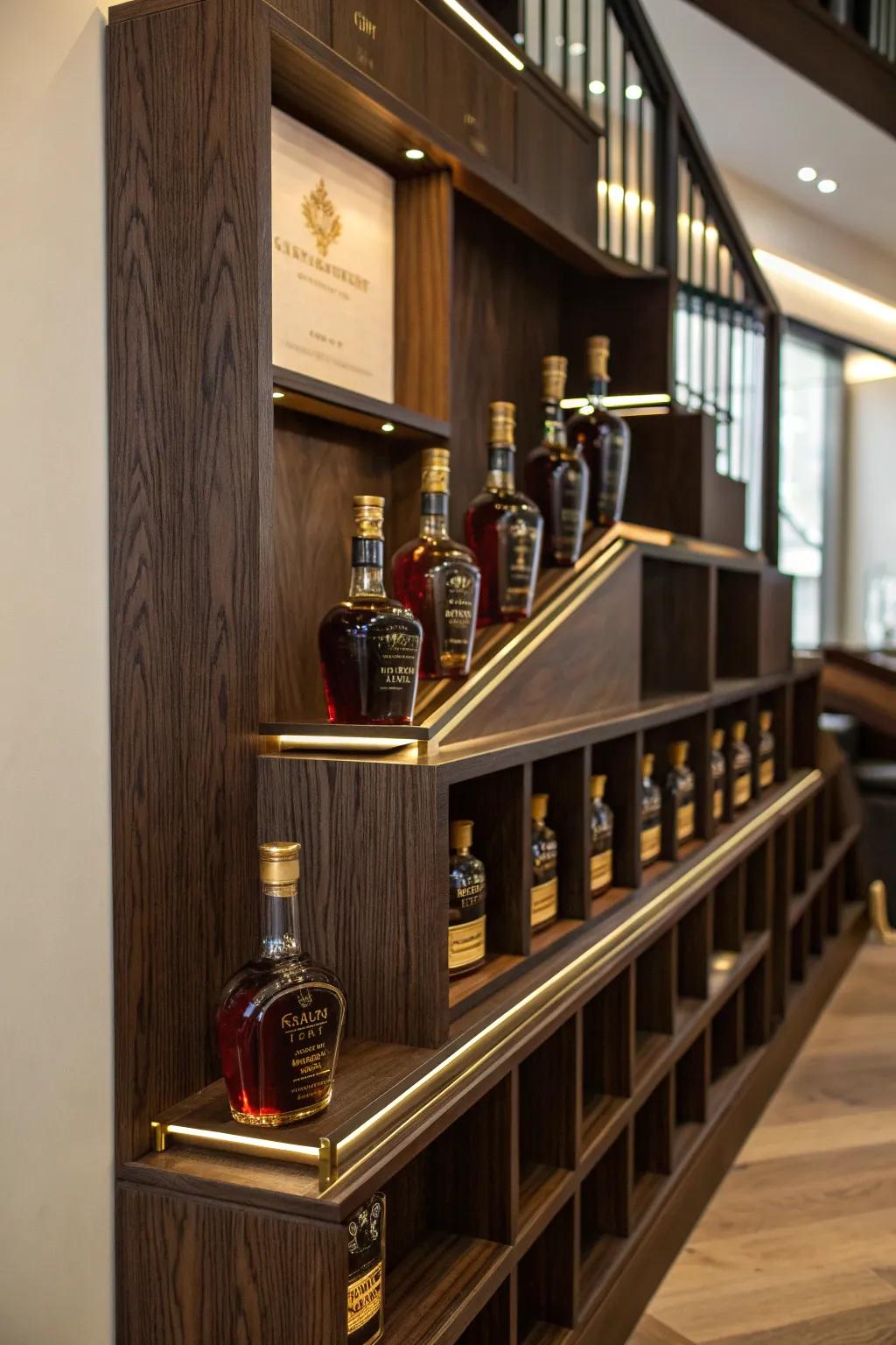Elevate your collection with tiered shelving that makes every bottle a showstopper.