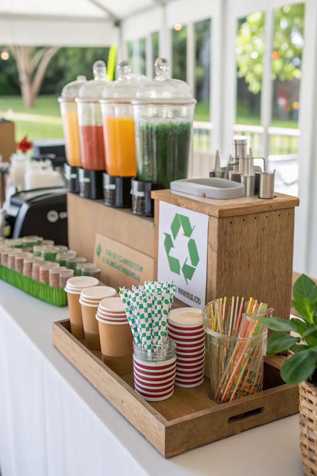 Eco-friendly elements add style and sustainability to your drinks station.