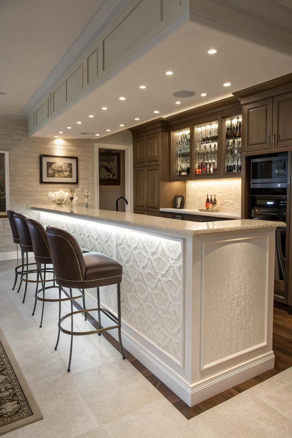 Elevate your kitchen gatherings with a bespoke drywall bar counter—where craftsmanship meets social charm.