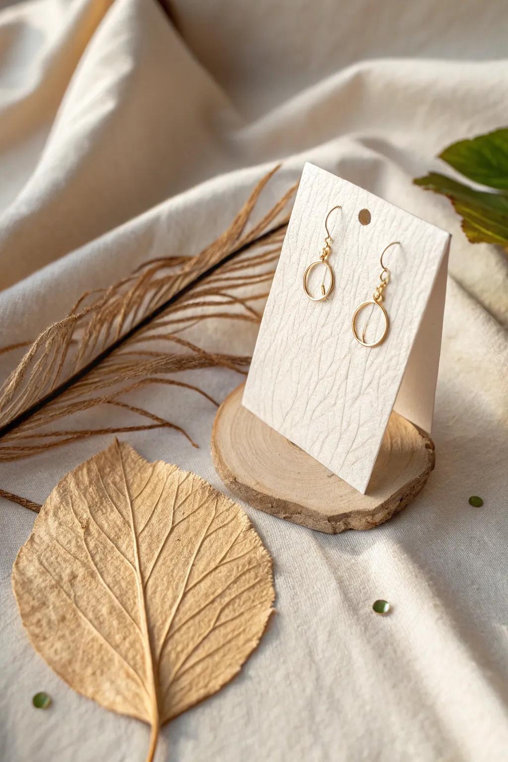 Embrace nature's elegance with earring cards that showcase the beauty of dried leaves.