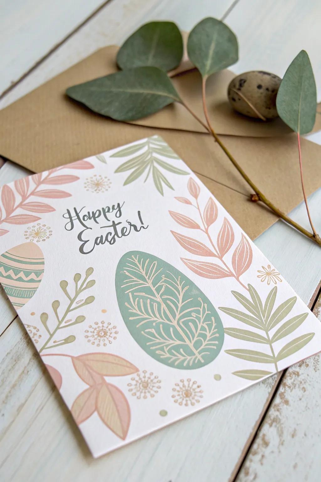 Bring the beauty of nature into your Easter greetings with a handcrafted leaf print card.