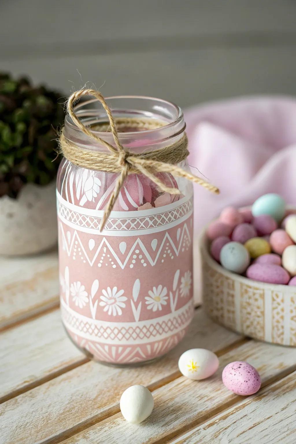 Chic Easter Craft: Transform ordinary jars into stunning treat holders with a touch of Scandinavian elegance.