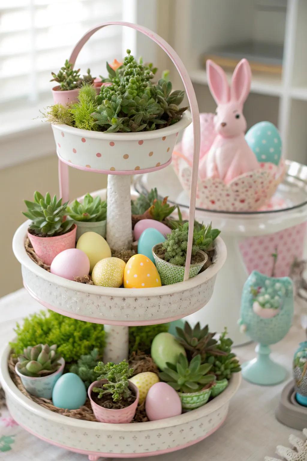 Succulents offer a modern and fresh twist to the tray.