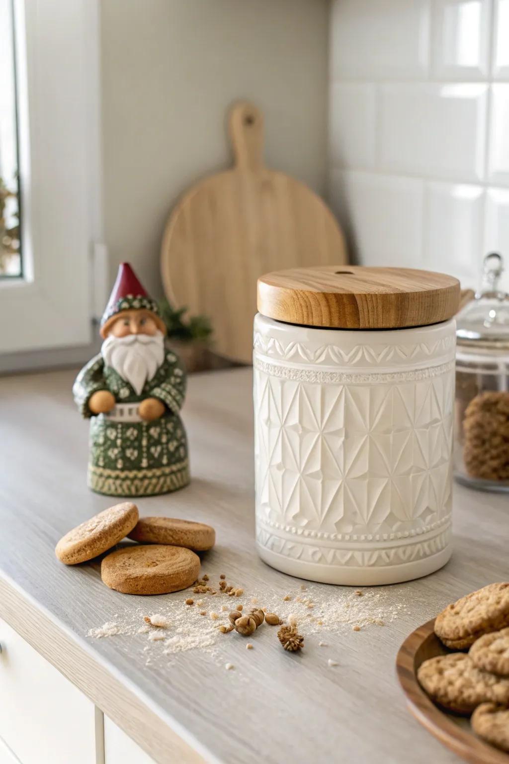 Caught in the Act: Our little elf's cookie caper adds a playful touch to minimalist charm!