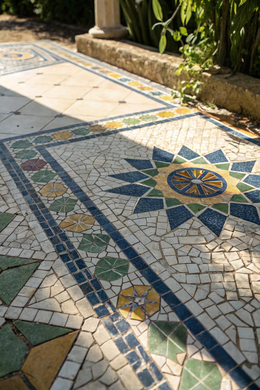 Elevate your patio with the artistry of mosaic tiles—where craftsmanship meets vibrant design.