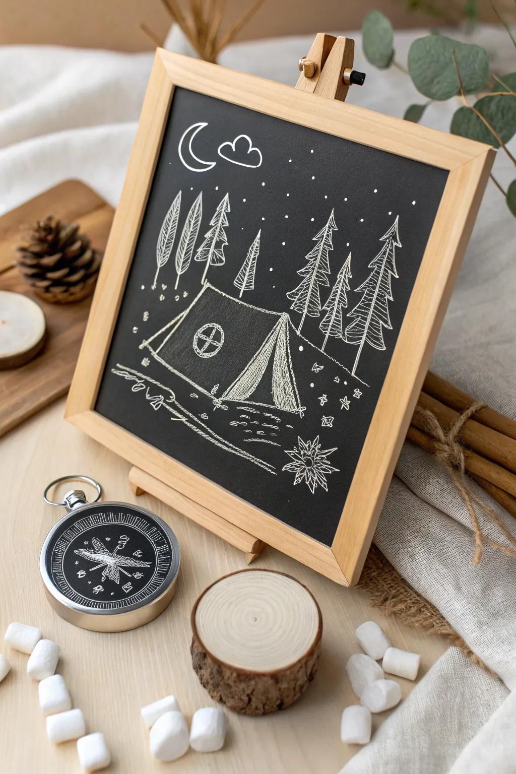 Dreaming of summer nights under the stars with these charming camping essentials. ✨🏕️ #ChalkboardArt #MinimalistStyle