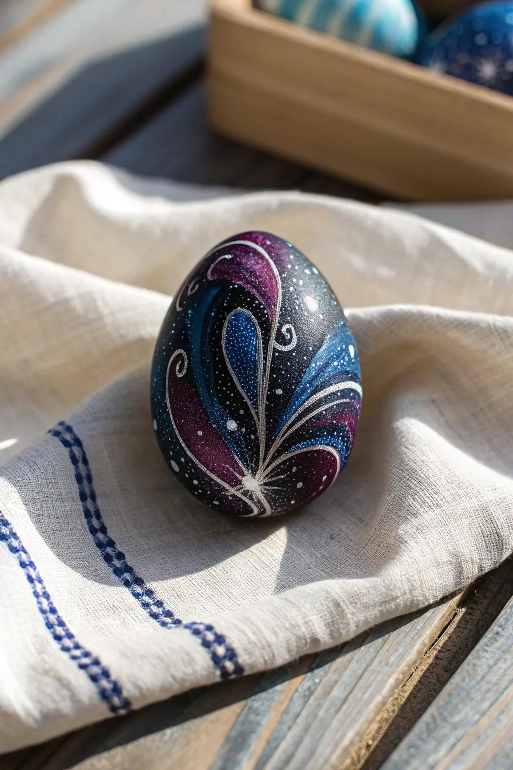Explore the cosmos with these stunning galaxy-painted eggs, where artistry meets the beauty of the universe.