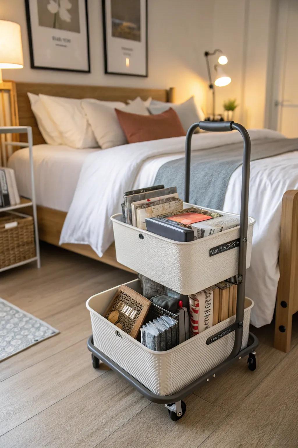 Rolling carts offer flexible and mobile storage.