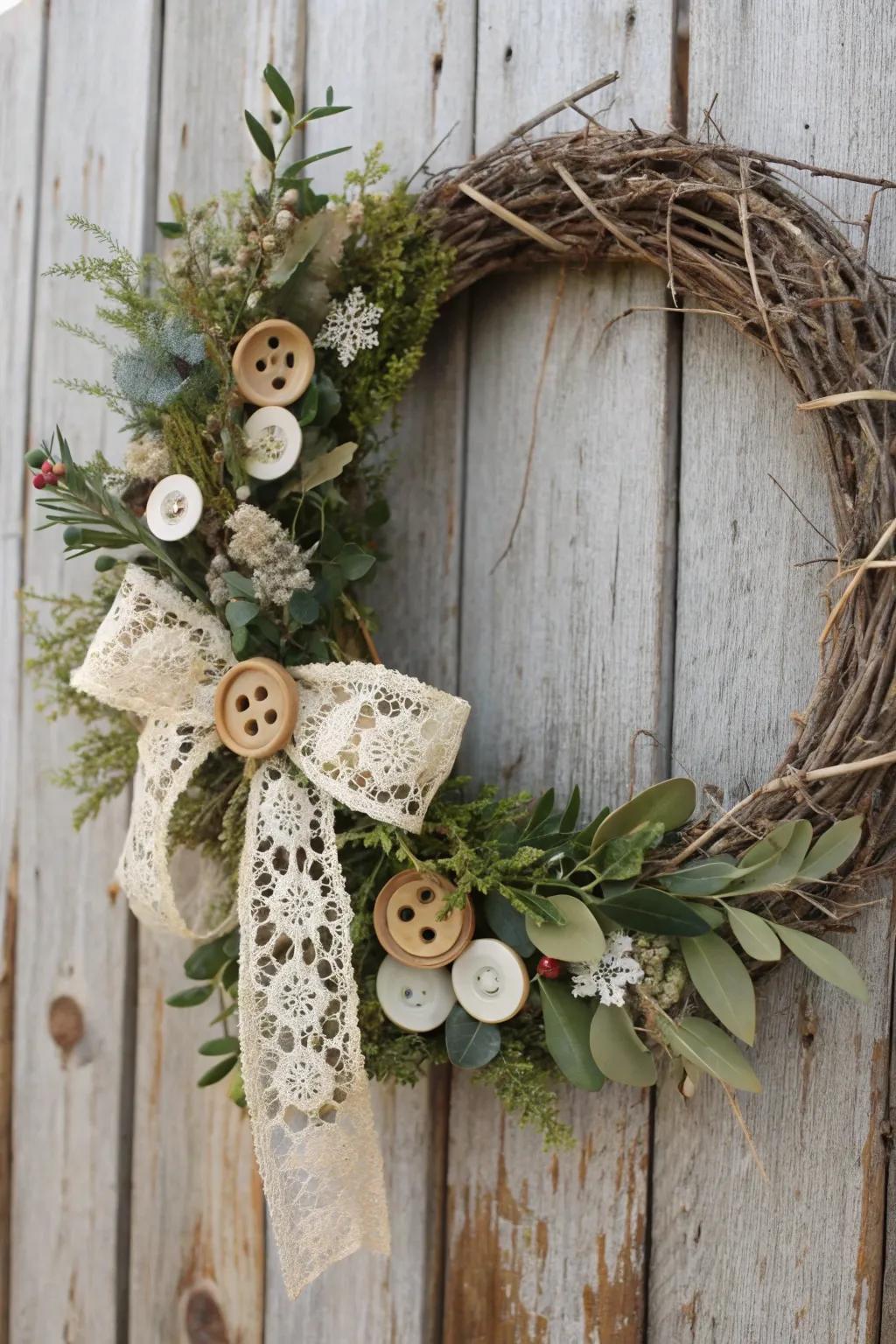 Eclectic embellishments add personality to farmhouse wreaths.