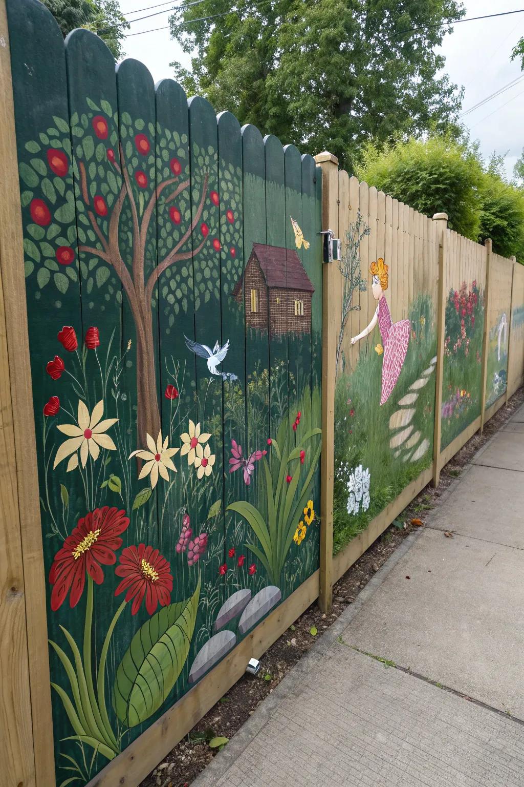 Transform your backyard into a whimsical wonderland with a beautifully crafted mural.