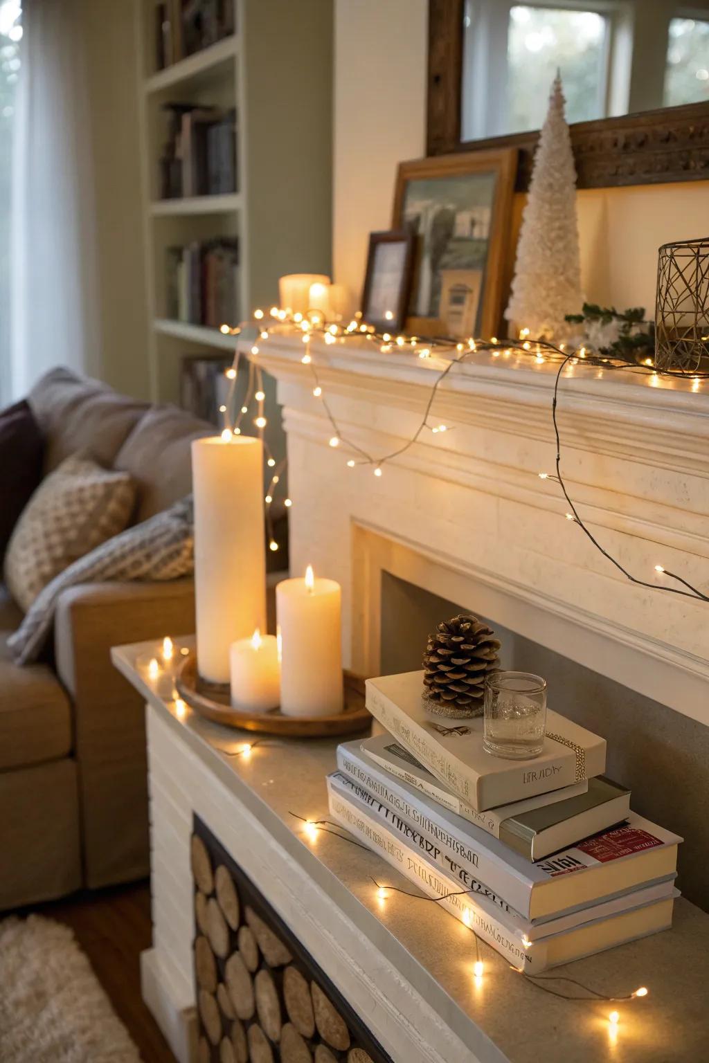 Lighting elements add warmth and ambiance.