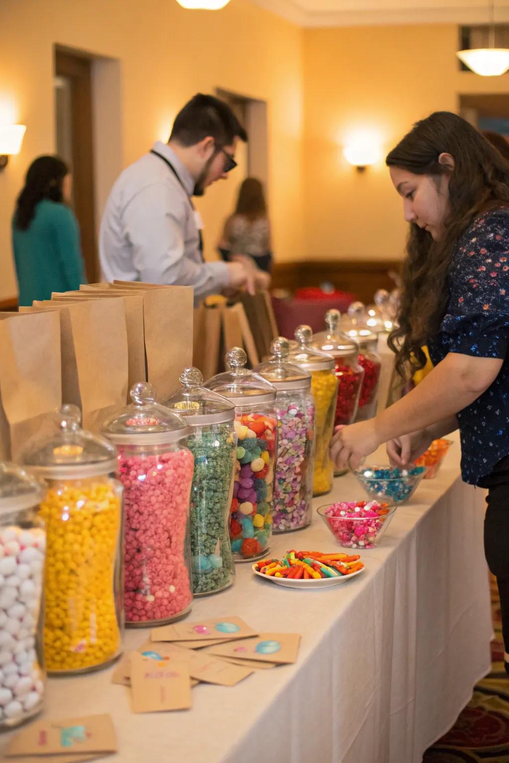 An interactive candy station for a fun and engaging experience.