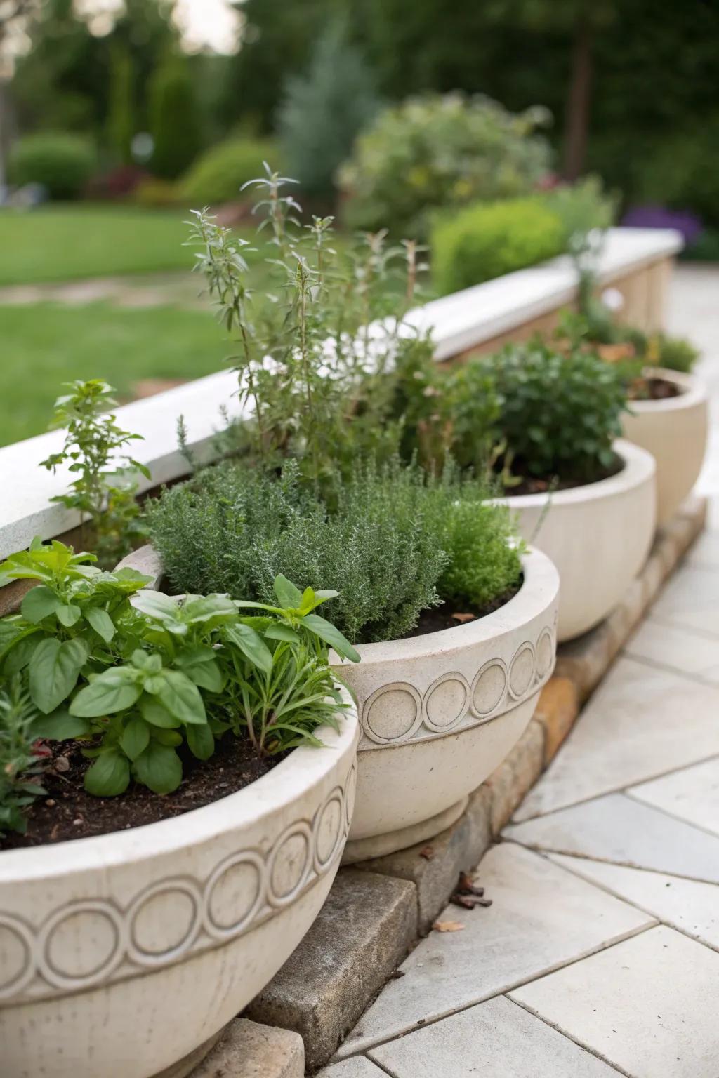 Elevate your garden's edge with the charm of herb planters—where function meets natural beauty.