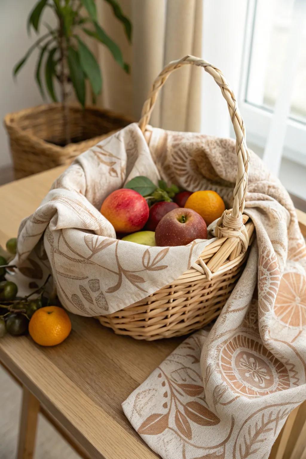 Elevate your gift-giving with an eco-friendly fruit basket wrapped in reusable elegance. 🌿🍎