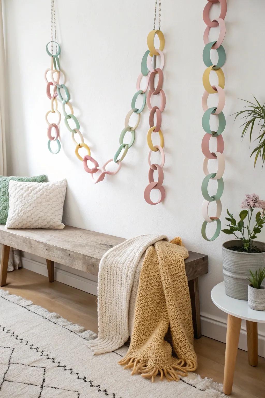 Elevate your space with this stunning paper chain wall art, where simplicity meets vibrant elegance.